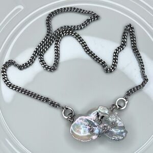 Handmade RARE Freshwater HUGE Blue Keshi Blue Pearl Detachable Pendant Necklace